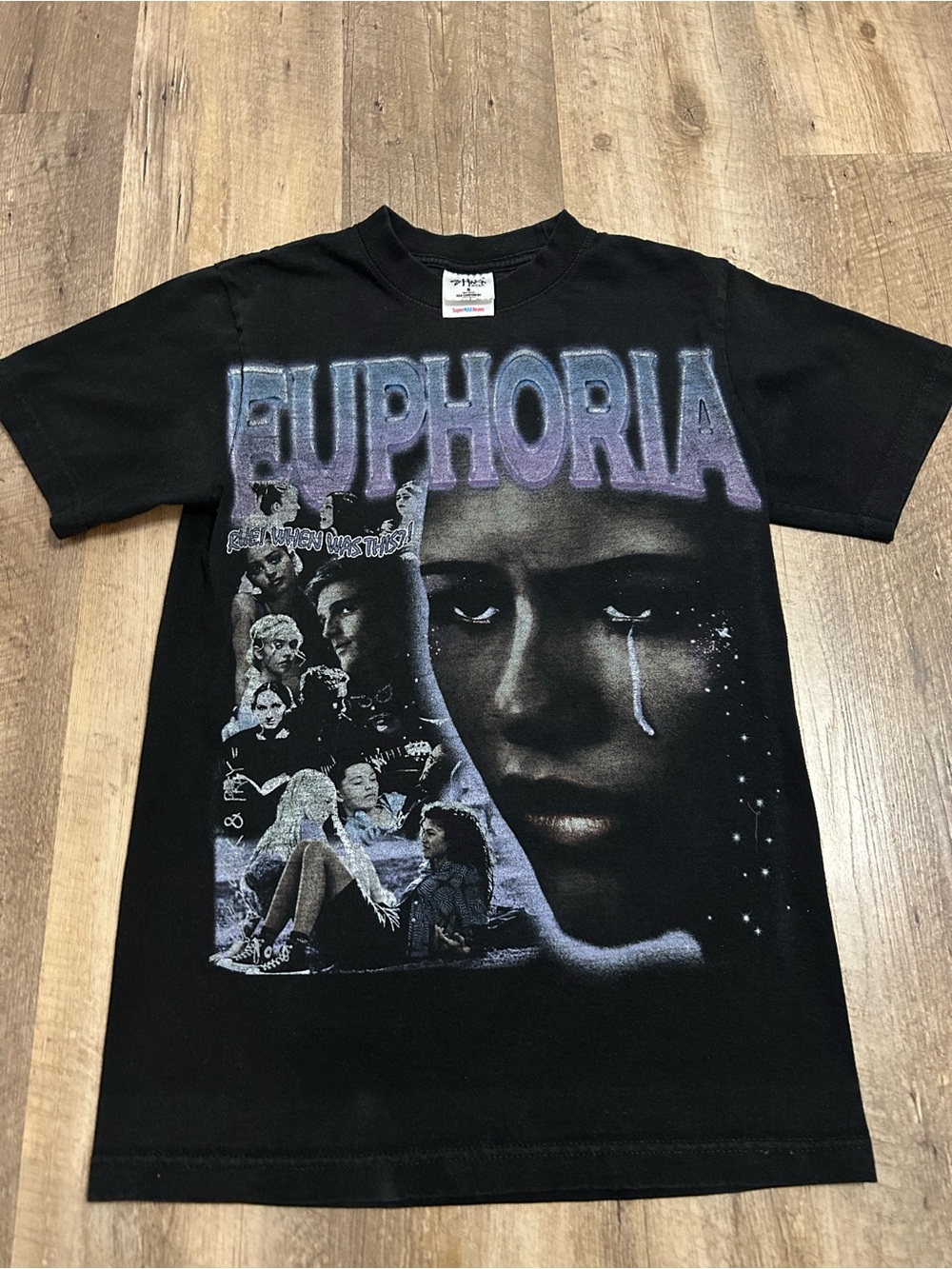 Shaka Wear Black Graphic Tee with Blue/Purple Faded Print